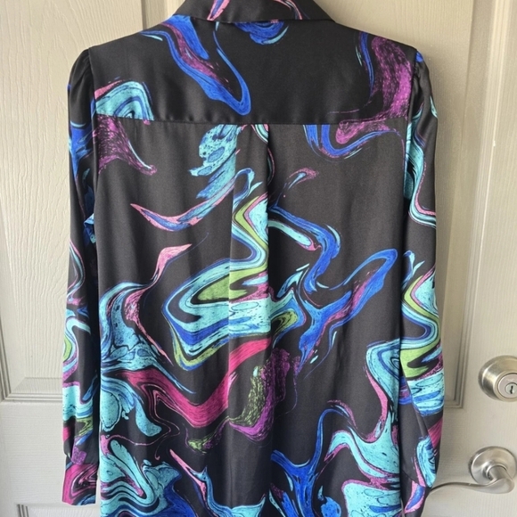 Inc International Satin Shirt Dress XS Women Button Up Pockets Colorful No Belt - Picture 14 of 14